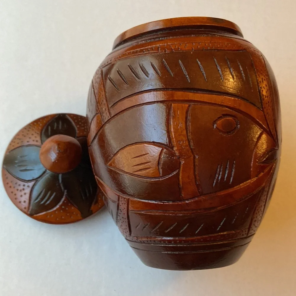 Jamaican Hand Carved Tropical Wood Jars